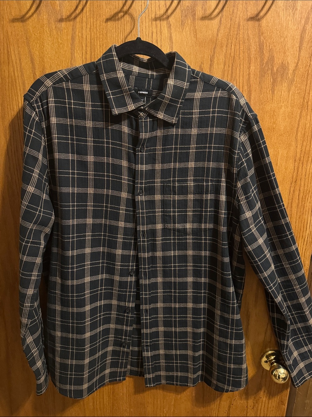 Express Men's Plaid Button-Down Shirt - Black and Tan